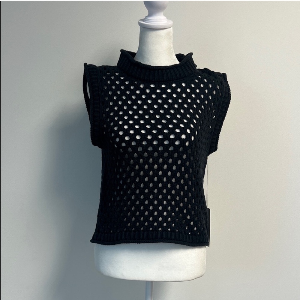 bishop + young Dark Blue Open Weave Shell Sweater Vest S